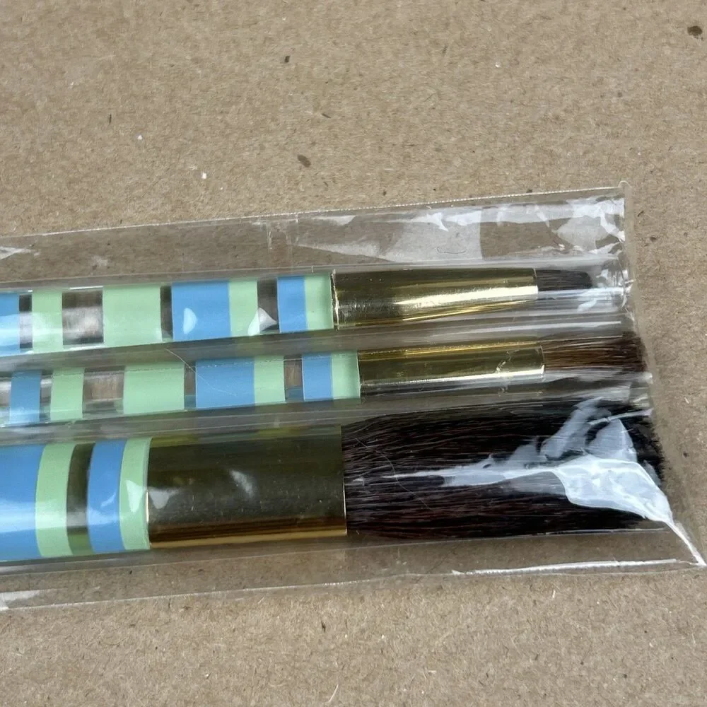 Estee Lauder Makeup Brush Set Of 3 Clear Green Blue Travel NEW
